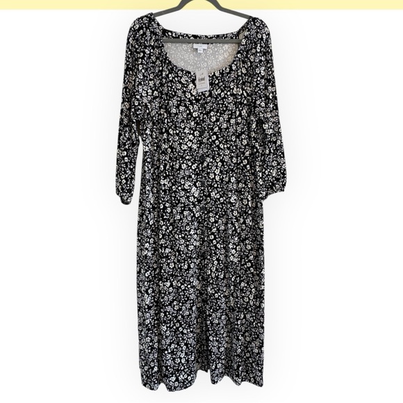 J. Jill Black and White Floral Elbow Length Sleeves Dress - Picture 3 of 12